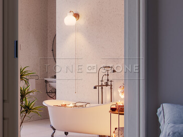 Koupelna s využitím tvrzeného kamene Noble Vintage značky Technistone Koupelna s využitím tvrzeného kamene Noble Vintage značky Technistone