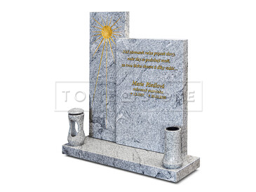 Otevřený jednohrob z přírodního kamene - žula Viscount White, zlacení písma a grafických motivů 24 karátovým plátkovým zlatem, zakázková výroba TONE OF STONE Otevřený jednohrob z přírodního kamene - žula Viscount White, zlacení písma a grafických motivů 24 karátovým plátkovým zlatem, zakázková výroba TONE OF STONE